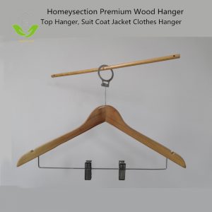 HSWDTC30003 Anti-theft Wooden Hotel Hanger with Steel Bar and Clips,Black