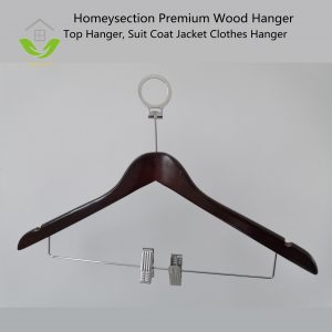HSWDTC30004 Wooden Hotel Hanger with Steel Bar and Clips,Black